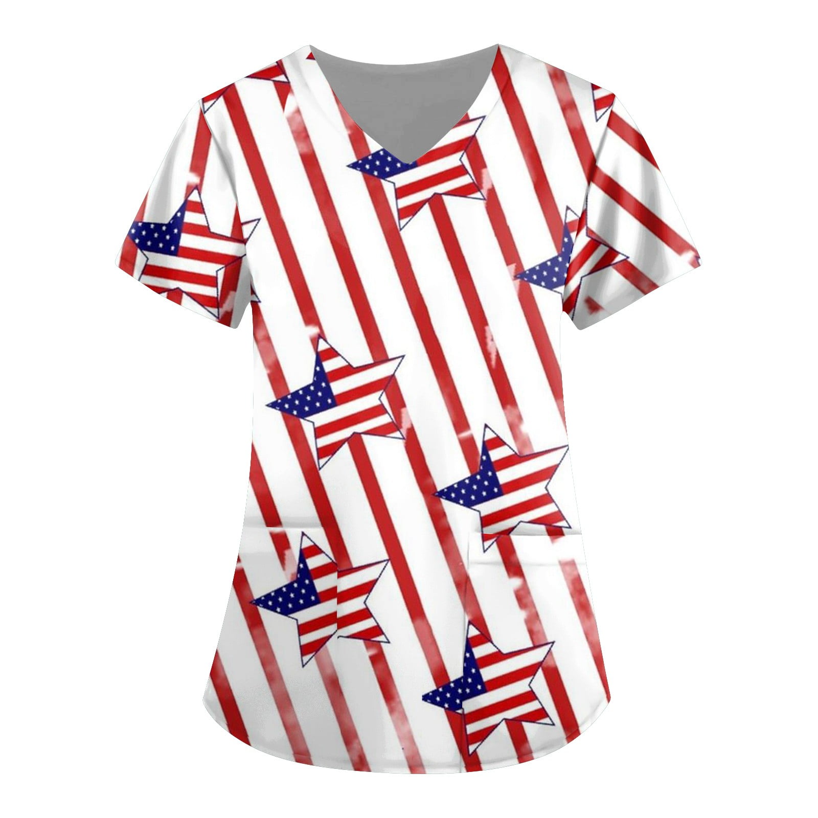 Mlqidk Scrub Tops for Women Printed American Flag Independence Day V ...