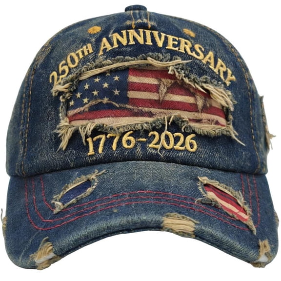 250th Anniversary Distressed Cap-Commemorative 1776-2026 Patriotic Baseball Hat, Adjustable Unisex Adult Vintage Blue