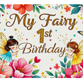 thumbnail image 3 of Fairy Themed First Birthday Banner with Flowers Butterflies and Stars Birthday Party Decorations Photography Props Backdrop Happy Birthday Party Supplies, 3 of 7