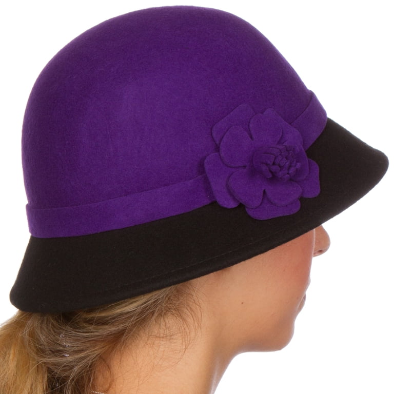 Sakkas Sophia Vintage Style Wool Cloche Hat - Purple / Black  display picture 3