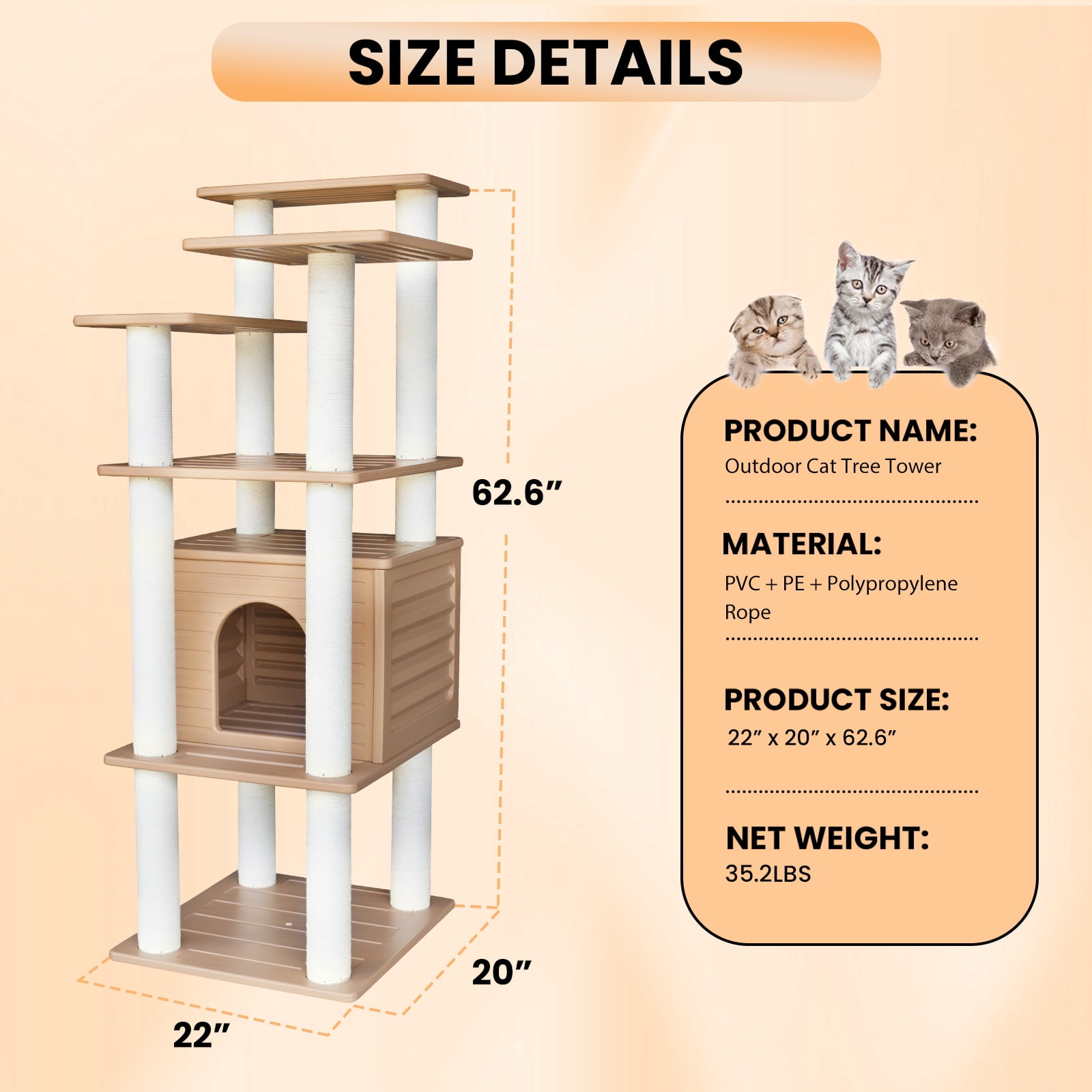 MAOHEGOU 62” Tall Cat Tree for Outdoor and Indoor Cats, Weatherproof Large Outdoor Cat Condo with Scratching Posts