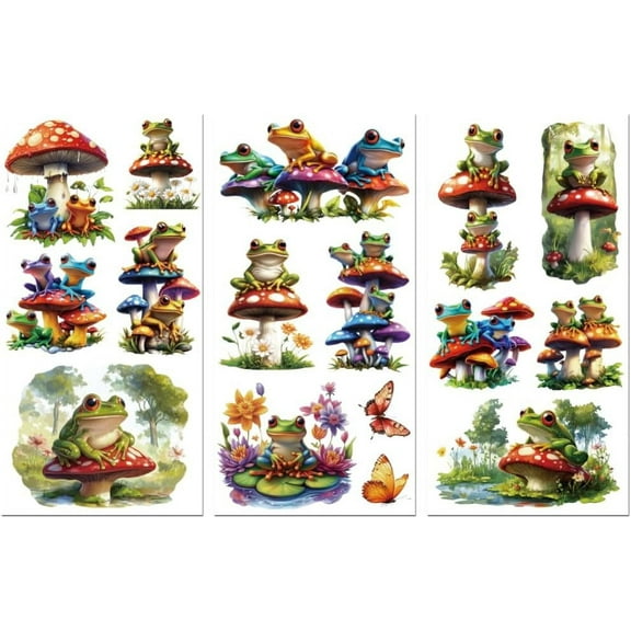 Rub on Transfer Sticker for Furniture Crafts Decor 6"x12" Mushrooms and Frog in Forest 3Pcs Waterproof UV DTF Transfer for Lingerie Chests Drawer Dresser Glass Porcelain Wood Plastic
