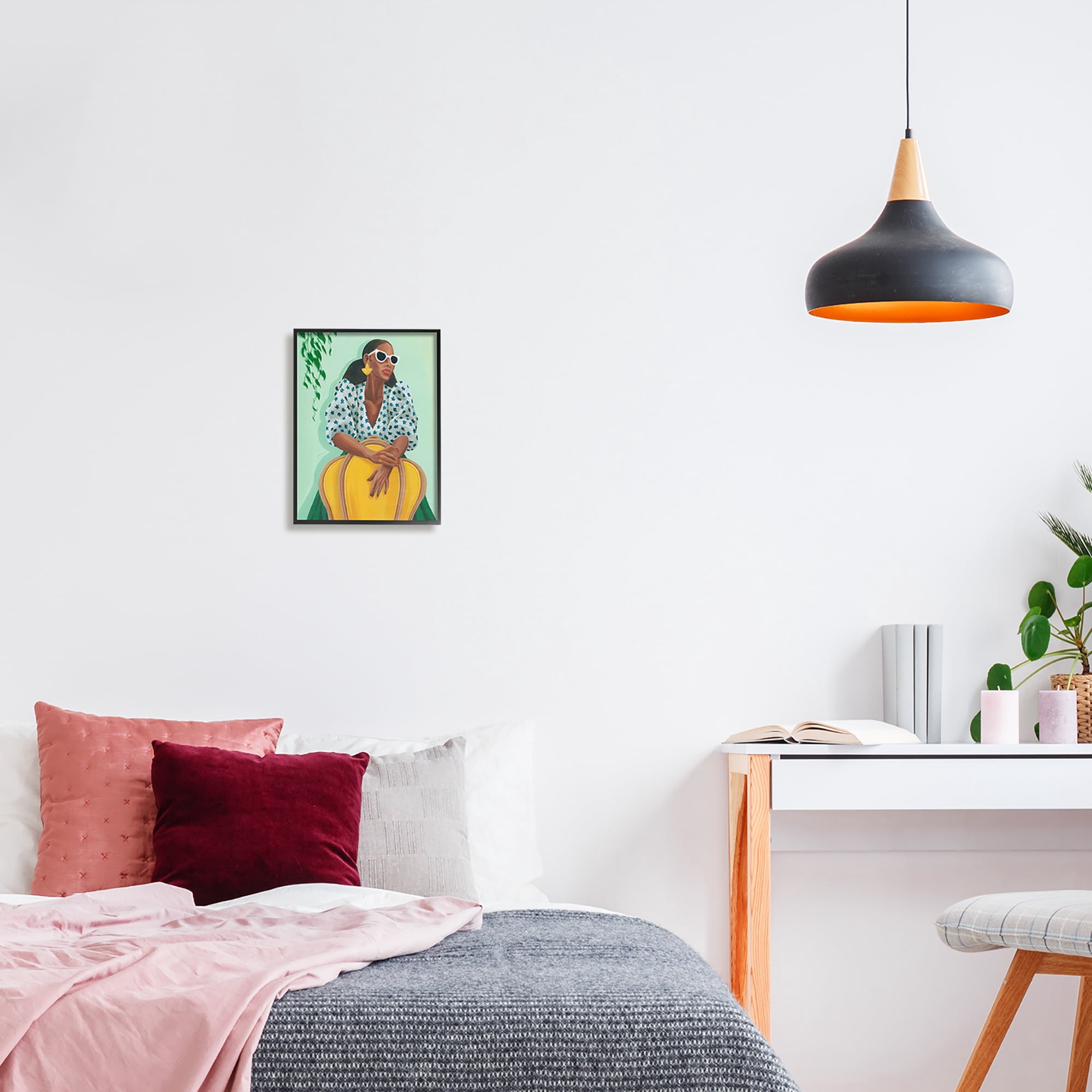 Stupell Stylish Woman Trendy Portrait Beauty & Fashion Painting Black Framed Art Print Wall Art