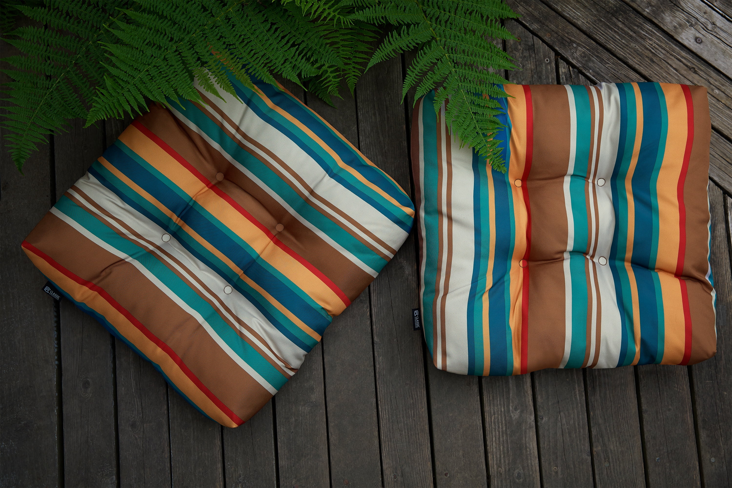 Classic Accessories Water-Resistant Square Patio Seat Cushions, 19 x 19 x 5 inch, SanteFe Stripe, 2 Pack