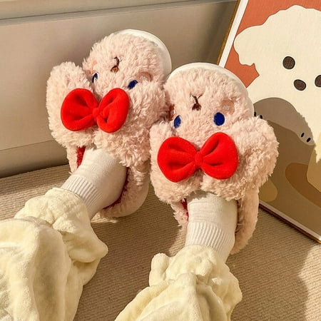 

CoCopeaunt Cute Cartoon Womens Cotton Slippers Student Indoor Home Warm Shoes Autumn and Winter Couple Slippers Womens Plus Plush Slippers