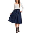 thumbnail image 3 of INSPIRE CHIC Women's Midi Denim Skirt Elastic Drawstring Waist A-Line Jean Skirt with Pockets & Flared Hem S Dark Blue, 3 of 7