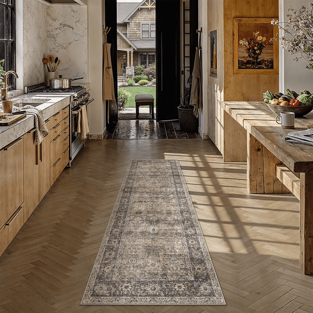 BERTHMEER 2'x8' Runner Rugs for Hallway Kitchen Entryway Bedroom Indoor Non Slip Vintage Oriental Traditional Distressed Washable Runner Rugs, Brown