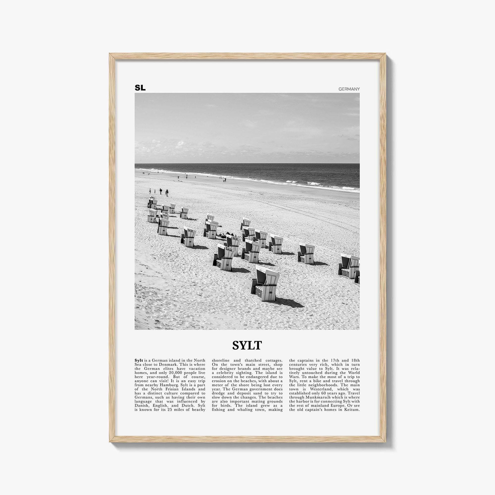 Sylt Black And White Germany Travel North Sea Coastal Travel Wall Art Poster , Poster Print Only