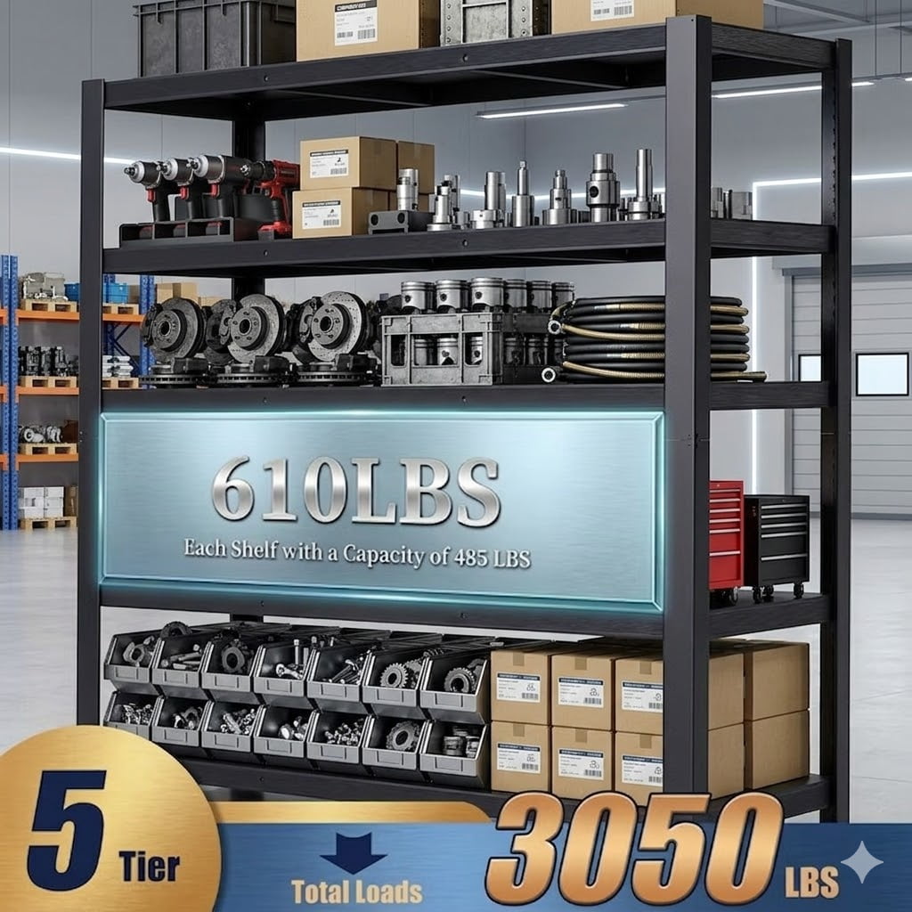 Howcool Heavy Duty Garage Shelving 3050 lbs, 5-Tier Adjustable Metal Storage Shelves, 84" x 24" D x 55" W Large Shelving Unit, Industrial Garage Storage Rack for Basement Warehouse