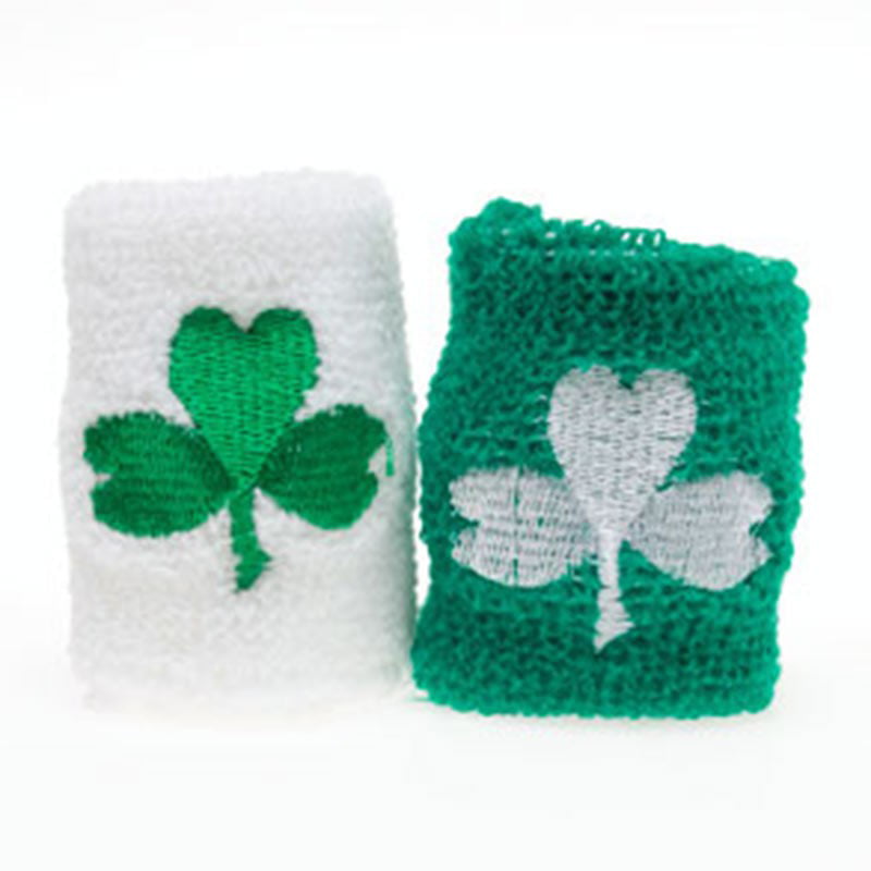 Lucky Fun St Patrick's Day Terry Shamrock White Wrist Band Green Sweatband 