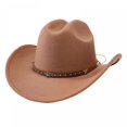 thumbnail image 3 of RUINIXCW Western Cowboy Cowgirl Hat for Women Men Wide Brim Pentagram Leather Belt Fedora Hat Wool Felt Vintage Jazz Hats, 3 of 8