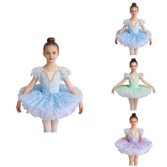 Girls Ballet Tutu Dance Dress, Flowy Skirt & Bodice for Stage Performances