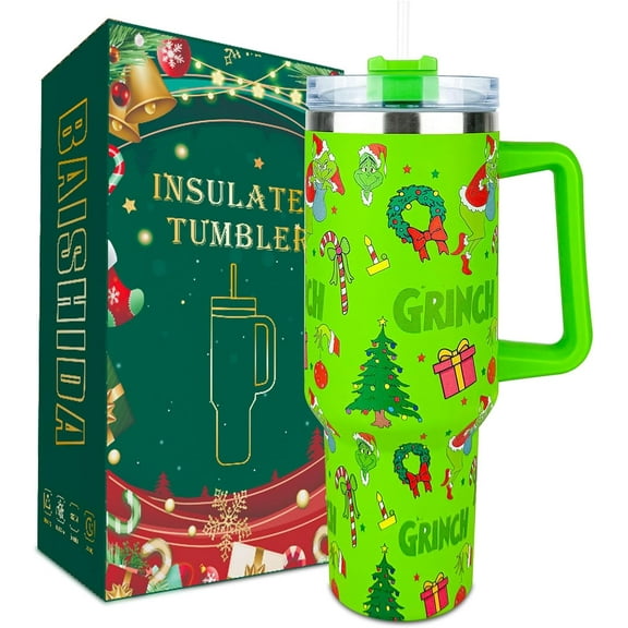 40 oz Christmas Grin-chi Tumbler with Handle and Straw, Stainless Steel Tumbler with Lid Straw, Car Mug Sports Travel Christmas Gift 40oz Insulated Tumblers (Christmas 7)