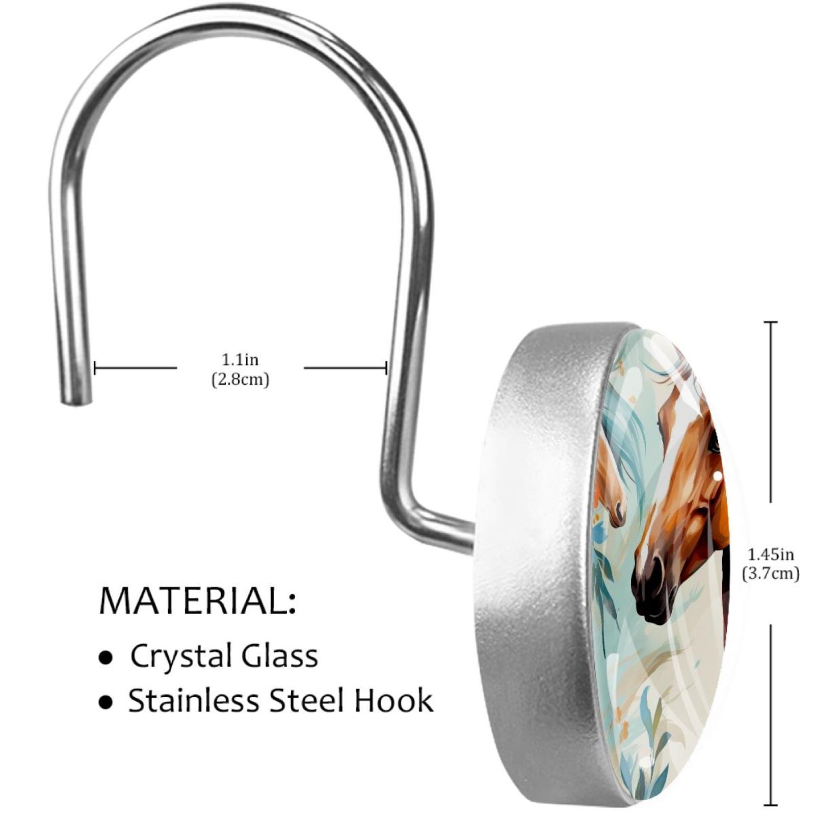 HemaKayy 12 Pcs Decorative Shower Curtain Hooks - Stainless Steel Rings for Bathroom Décor - Easy Glide & Secure Hold - Perfect Decoration for Bathroom Shower Rods - Animal Horse