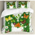 thumbnail image 1 of Letter M King Size Duvet Cover Set, Wildflowers with Butterflies of Various Shapes and Sizes Vibrant Color Image, Decorative 3 Piece Bedding Set with 2 Pillow Shams, Green Multicolor, by Ambesonne, 1 of 3