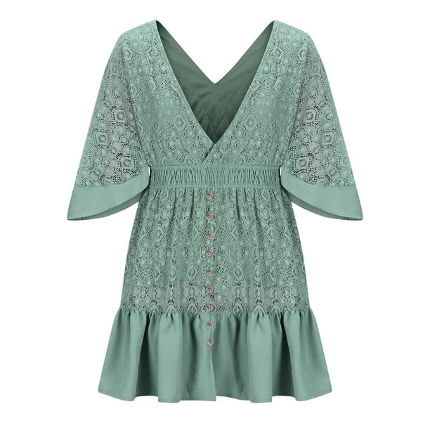 SMihono Women's Lace Crochet Romper Dress, with Built-in Shorts V Neck  Batwing Sleeve Mini Dresses Crochet Bodysuit Green L - Walmart Business  Supplies