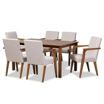 Bowery Hill Beige Walnut Brown Finished Wood 7-Piece Dining Set