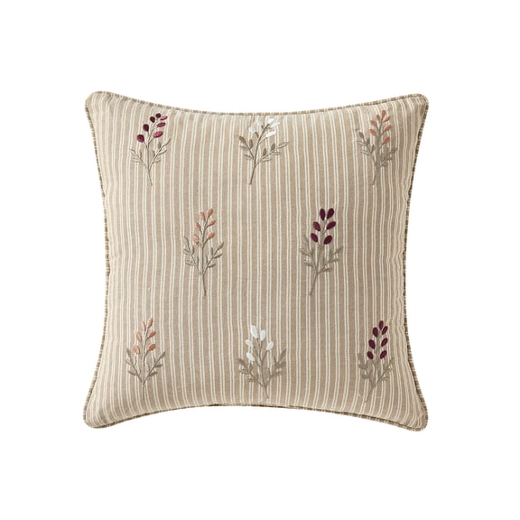 My Texas House 18 in x 18 in Taupe Autumn Embroidered Flowers Decorative Pillow