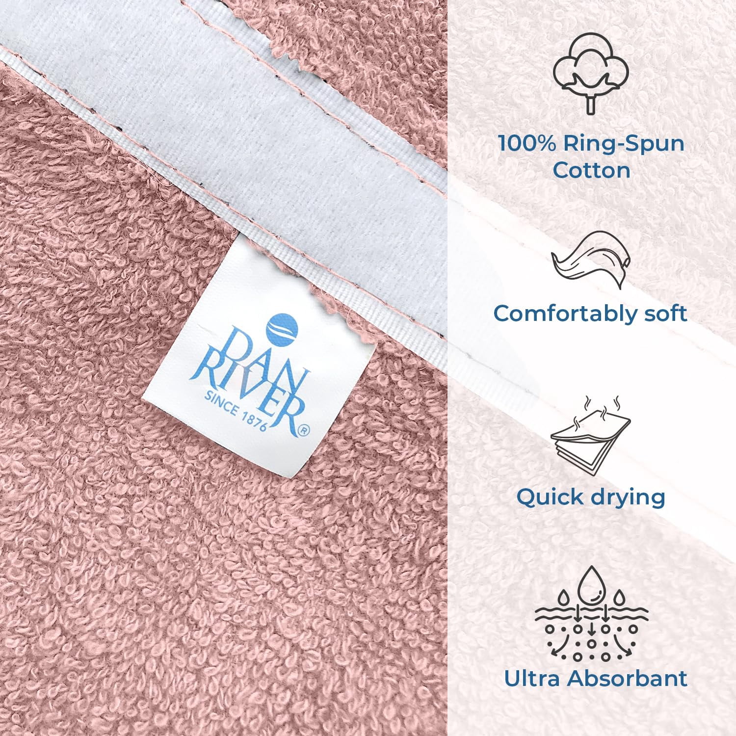 Dan River Shower Wrap With Pocket Pack of 1 Lightweight Terry Cotton Bath Towel Wrap - Dusty-Rose, 32X60in