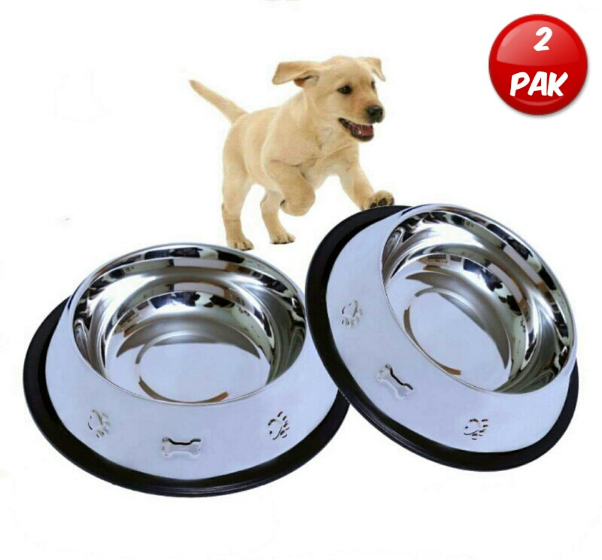 Set of 2 Etched Food Grade Stainless Steel Dog Bowls