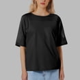 thumbnail image 2 of MIXUE Boho Tops For Women Summer Solid Color Round Neck Short Sleeve Loose Casual Yoga Sports Soft T-shirts Streetwear,Black,M, 2 of 5