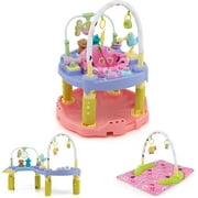 GLACER 3-in-1 Exersaucer, Baby Activity Center, Toddler Play Center w/Bouncing Saucer, Activity Table & Play Mat, Folding Infant Learning Center w/ 3-Level Adjustable Height for 6-12 Months, Pink