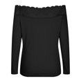 thumbnail image 4 of IROINNID Clearance Ladies Long Sleeve T Shirts Solid Color Shoulder Lace Stitching Slim Sexy Blouse,Black, 4 of 5