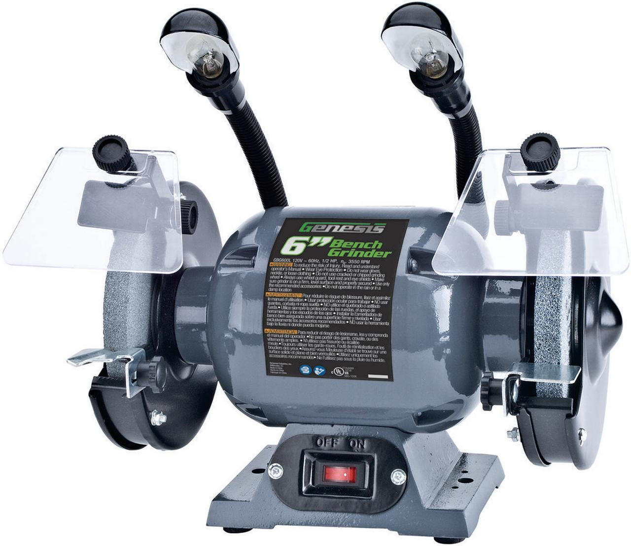 RichPower GBG600L Bench Grinder With Light, 1 2 hp, 120 VAC, 3550 rpm by Genesis