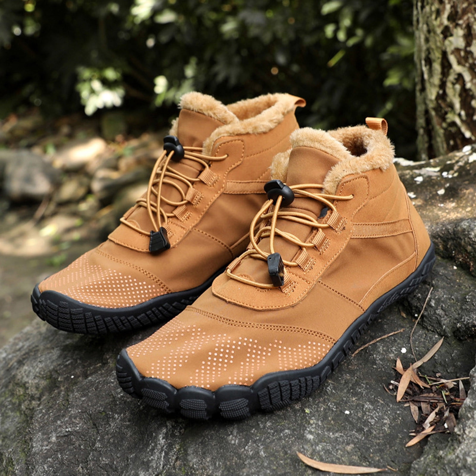 Sexlip Barefoot Shoes For Men Winter Warm Water Proof Suede Leather Hiking Boots Outdoor Trekking Comfortable Breathable Lightweight Shoes Yellow 41