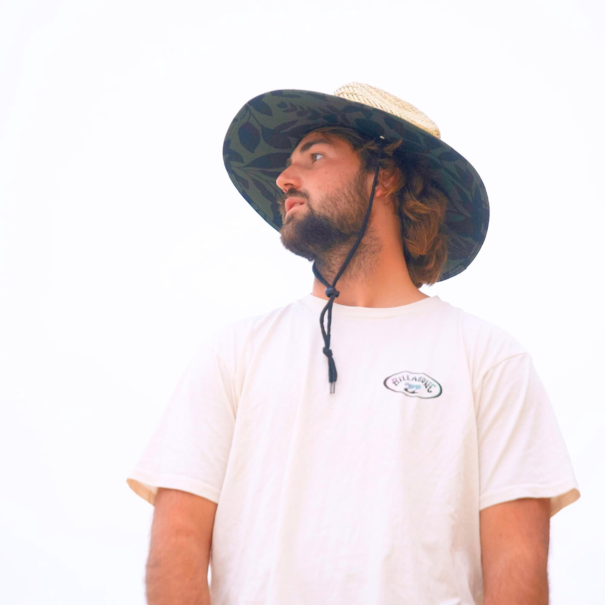 Straw Beach Hat - UPF 50+ Cotton Patriotic Under Brim Lifeguard - Drawstring Fit - X-Large