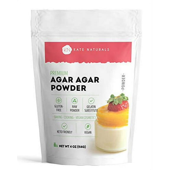 Kate Naturals Agar Agar Powder for Cooking & Petri Dishes. Vegan Gelatin Powder Unflavored for Gelatin Sheets & Halal (4oz, Vegetarian, Plant-based)