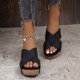 thumbnail image 5 of Bmisegm Women Summer Solid Slip on Casual Open Toe Wedges Comfortable Beach Shoes Sandals Slippers Sandals Women Summer Black 8, 5 of 9