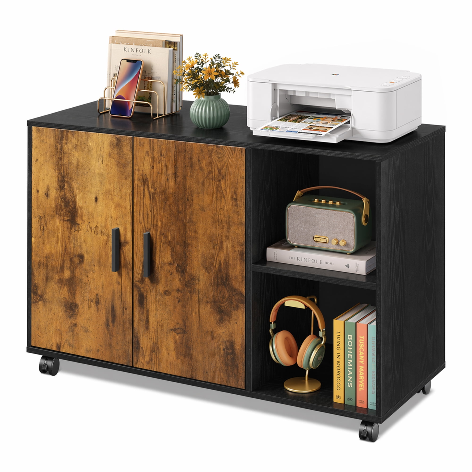 GALAXHERO Wood Storage Cabinets with Doors and Shelves, Lateral File Cabinet & Printer Stand with Storage for Home Office, Rustic Brown