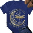 thumbnail image 3 of Femmes T-shirt Imprimé Manches Courtes Top Cou T-shirt Col Rond Été Blouse Décontractée, Bleu, M, 3 of 5