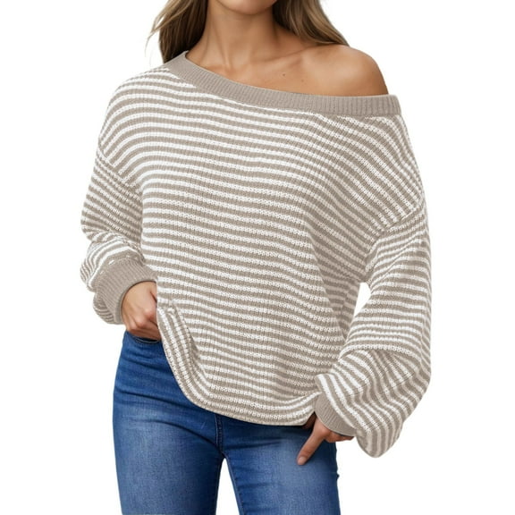 Cute Sweater Women Stripe Patchwork Off Shoulder Long Sleeve Y2K Loose Fit 2025 Fall Outfits