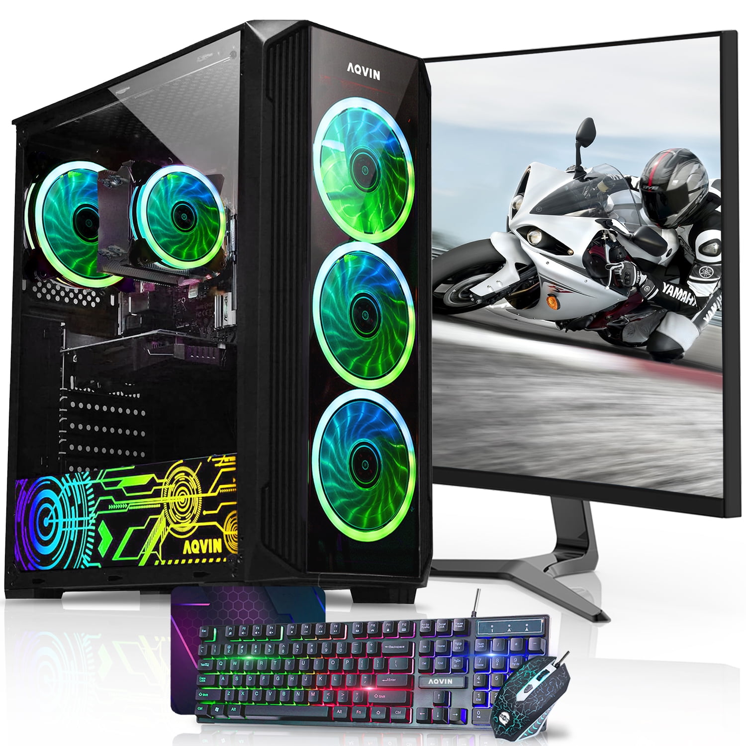 AQVIN ZForce Gaming Desktop Computer Tower PC | Intel Core i7 | 32GB RAM | 512GB SSD Storage | AMD Graphics RX 580 8GB | 27 Inch Curved Gaming Monitor | WiFi - Windows 10 Pro | RGB Keyboard and Mouse