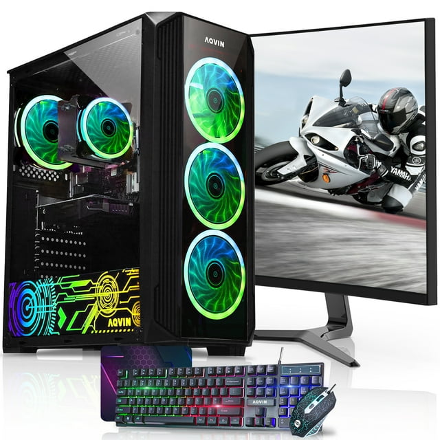 Gaming PC AQVIN ZForce Desktop Computer Tower Intel Core i7, 32GB DDR4 RAM, 1TB SSD Storage, 27 Inch Curved Gaming Monitor, Geforce GTX 1660 6GB GDDR5, Windows 10 Pro RGB Keyboard and Mouse WiFi