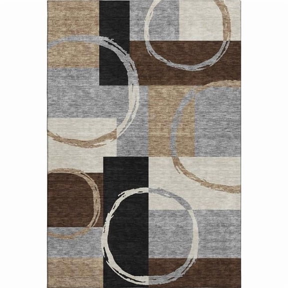 HomeRoots 675086 5 x 8 ft. Pewter Gray & Black Geometric Washable Machine Made Rectangle Area Rug with UV Protection