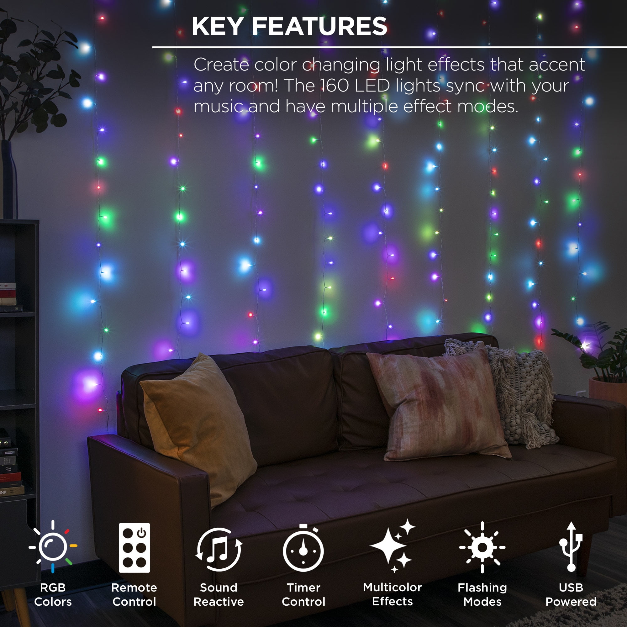 Color changing 2024 curtain lights