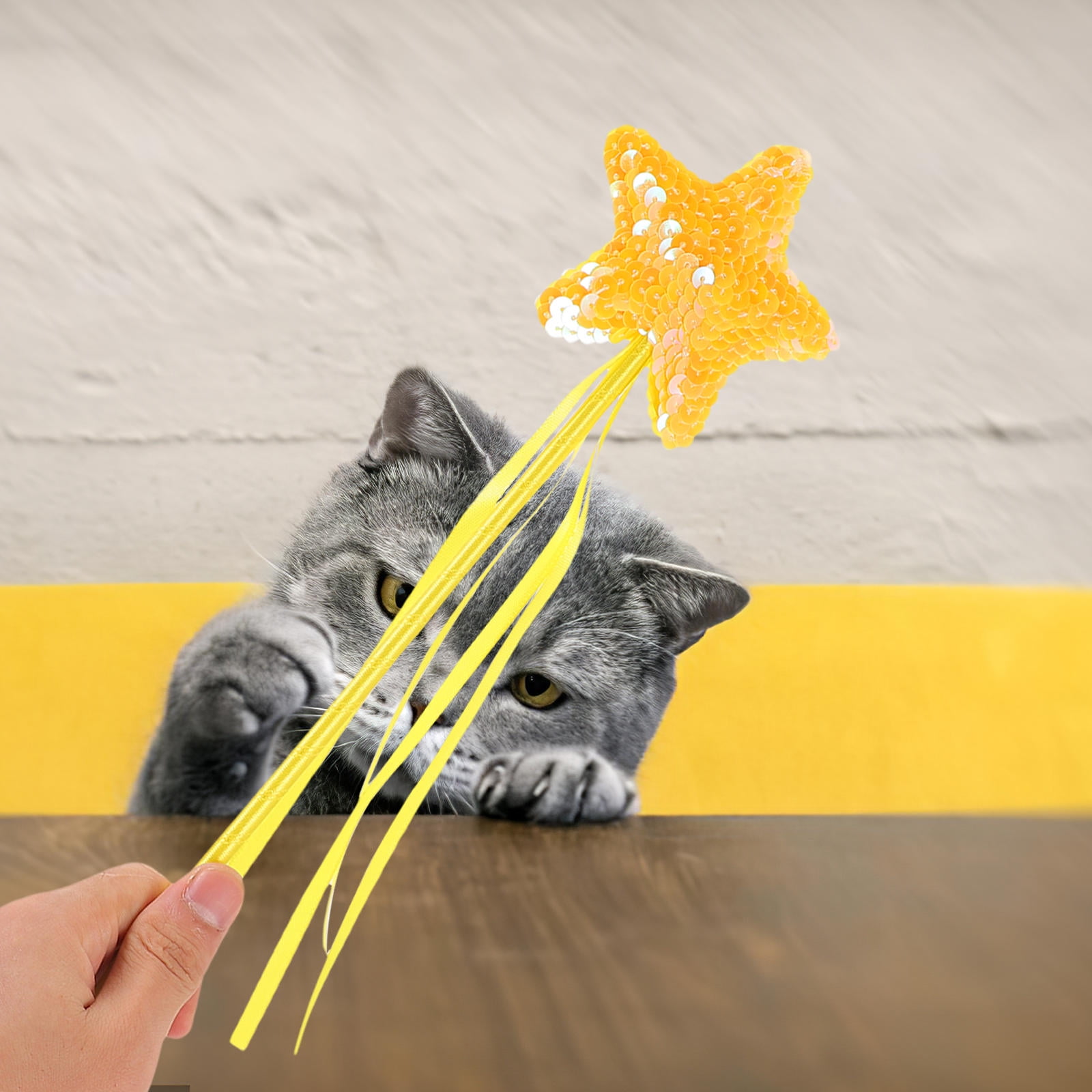 OUNONA Yellow Teaser with Ribbon for Interactive Cat Entertainment