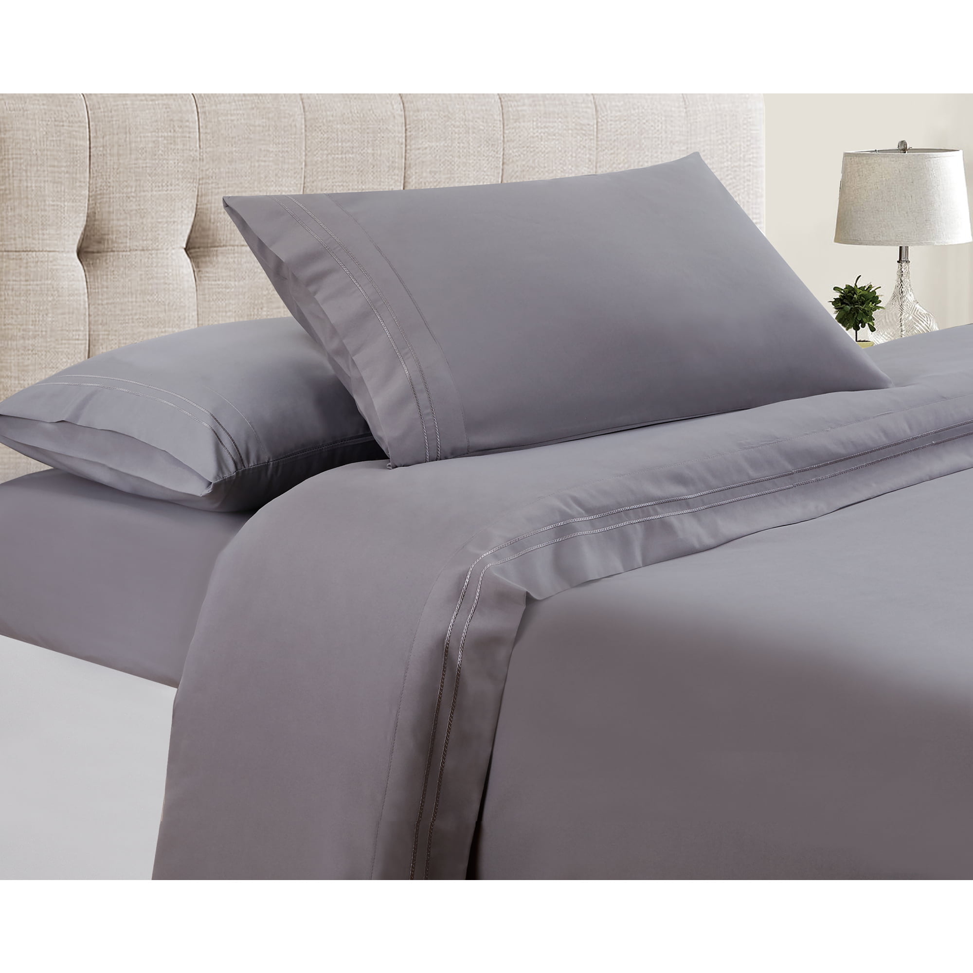 Twin XL Manor Ridge Luxury 100GSM Brushed Microfiber Hypoallergenic Fitted Sheet Silver