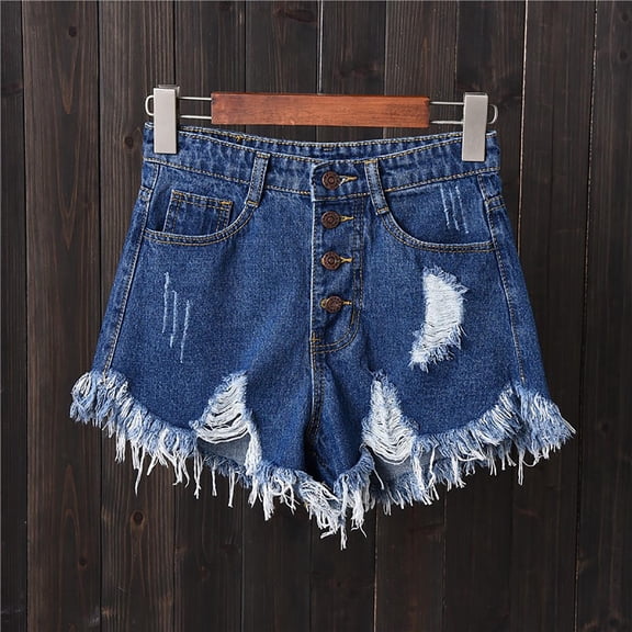 Aimik Women's Solid Color High Waisted Plus Size Denim Shorts with Frayed Edges Summer Loose Casual Denim Short Pants
