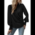 thumbnail image 2 of Camisa Elegante de Color Liso con Escote en V y Mangas Farol para Mujer Negro L, 2 of 9