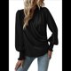 thumbnail image 2 of Camisa Elegante de Color Liso con Escote en V y Mangas Farol para Mujer Negro M, 2 of 9