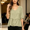 thumbnail image 5 of Yrmaups Loose Fit V Neck Short Sleeve Peplum Top for Women, Casual Ruffle Blouse, Soft Breathable Summer Basic Tee for Home Office Travel Daily Wear, Green 2XL, 5 of 5