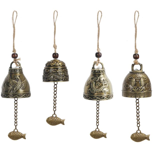 4 campanas de viento retro, campanas de viento, campanas de viento decorativas colgadas al aire libre, campanas de viento metálicas chinas colgadas, campanas de viento decorativas jardín del hogar Zefei Wu 9024735017363