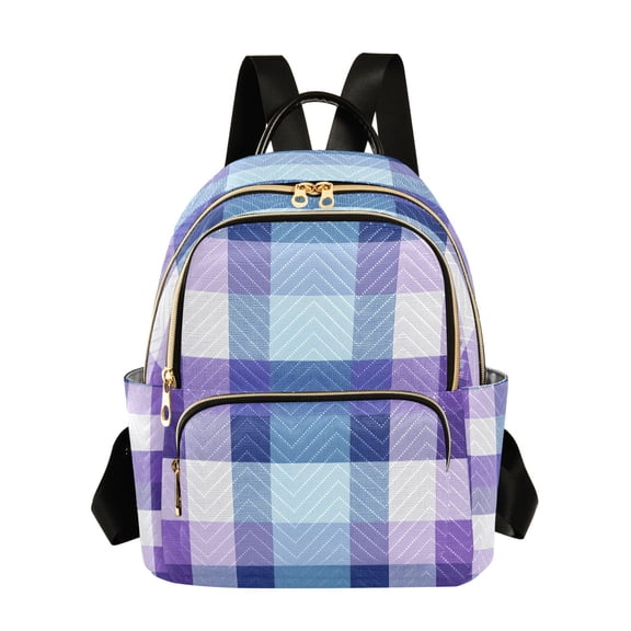 Checkered Pattern with Purple Blue Quilted Backpack Fashion Daypack Commuter Bag for Women 8.5 L