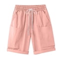 thumbnail image 3 of Endives Womens Linen Short Elastic Waist Solid Color Knee Length Casual Loose Rolled Up Shorts Beach Shorts, 3 of 7