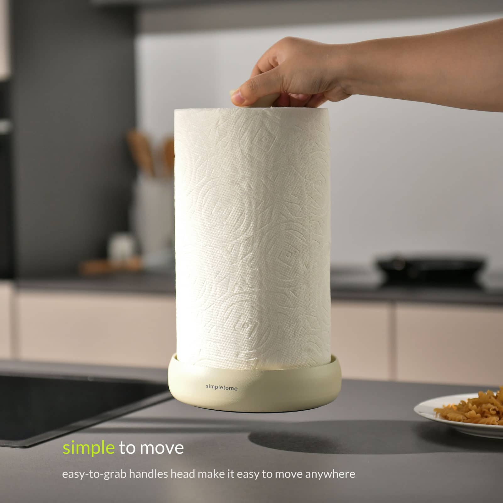 simpletome Paper Towel Holder Countertop ONE HAND Tear Keep It Rolled Up Weighted Base
