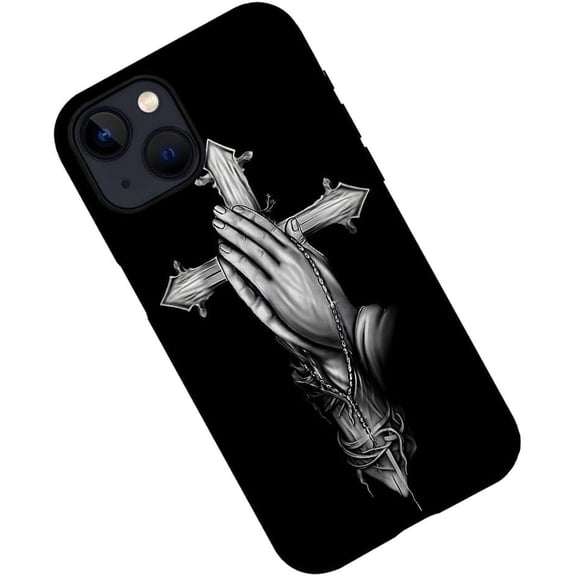 Case for iPhone 14, Cross Jesus Pray Gands Phone Case Military-Grade Drop Protection Cover for Women Girl - Frosted